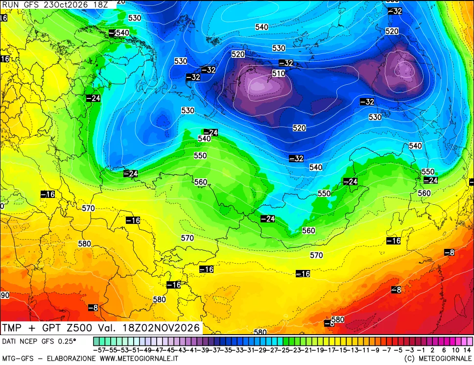 mappa 500 hPa Temp + GPT
