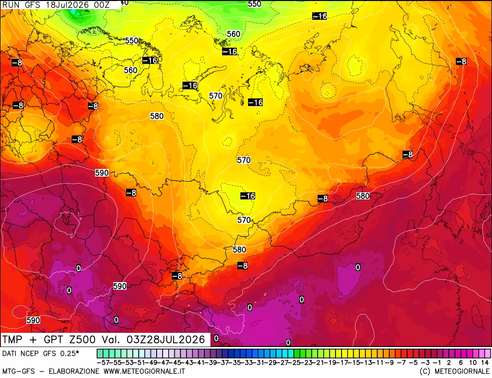 mappa 500 hPa Temp + GPT