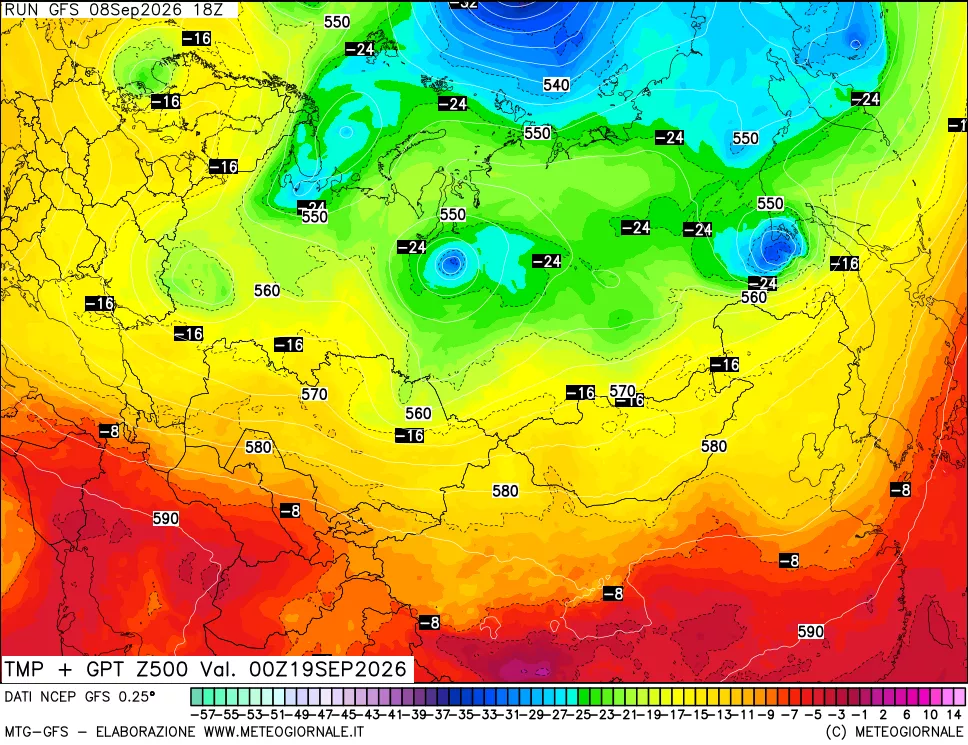 mappa 500 hPa Temp + GPT