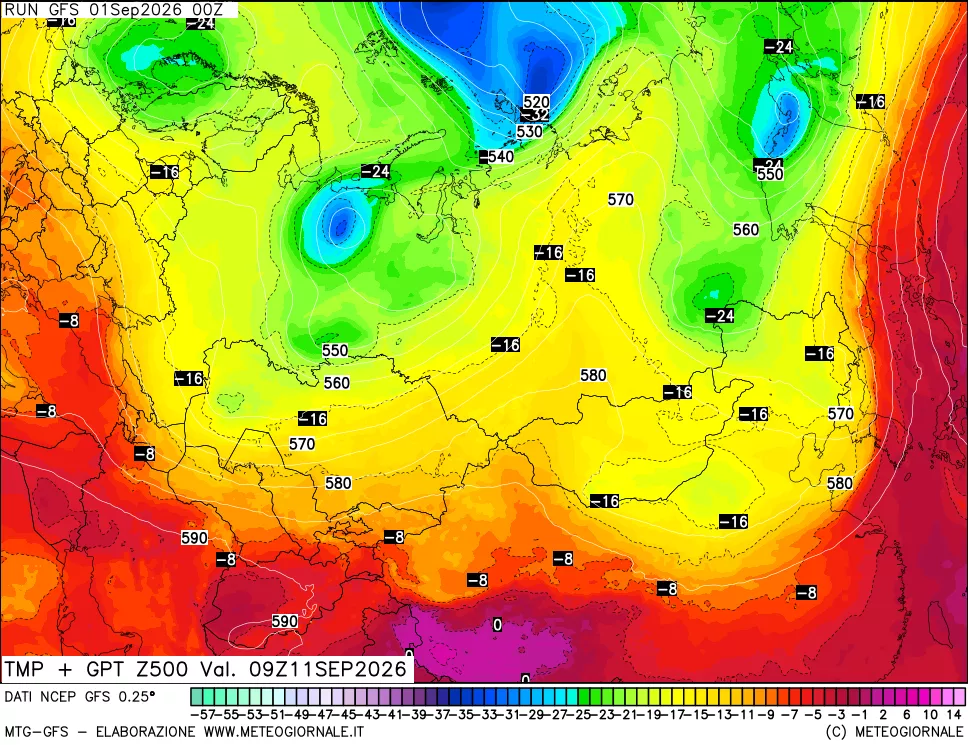 mappa 500 hPa Temp + GPT