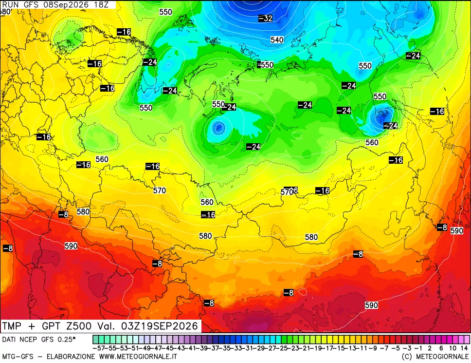 mappa 500 hPa Temp + GPT