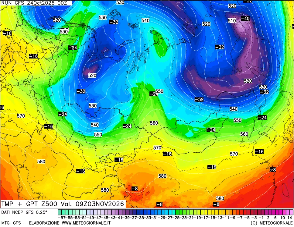 mappa 500 hPa Temp + GPT