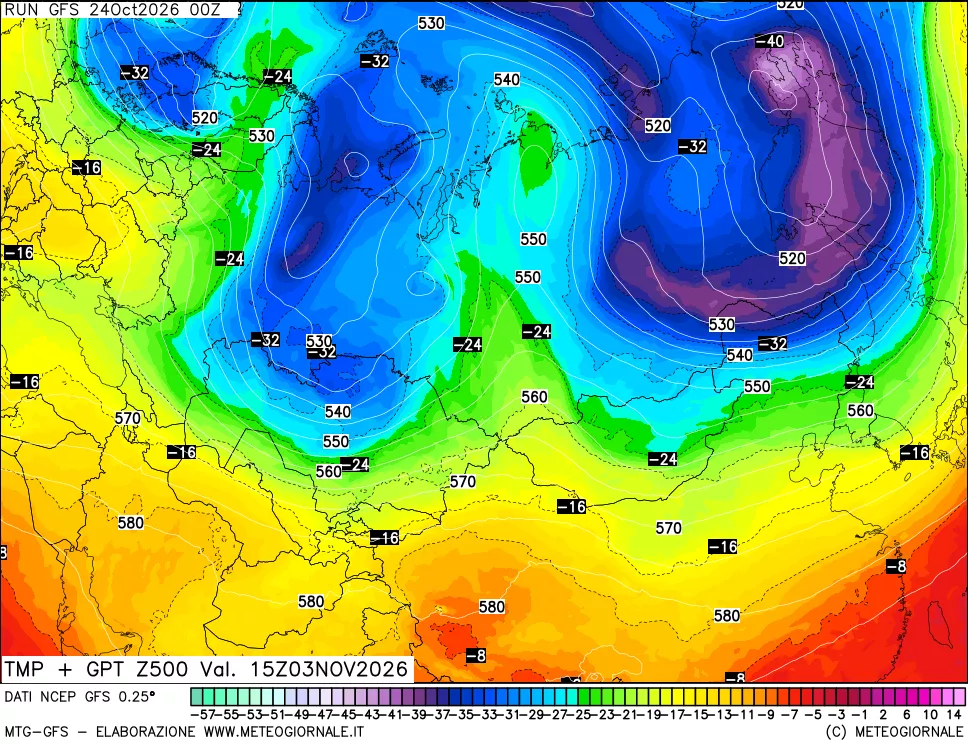 mappa 500 hPa Temp + GPT