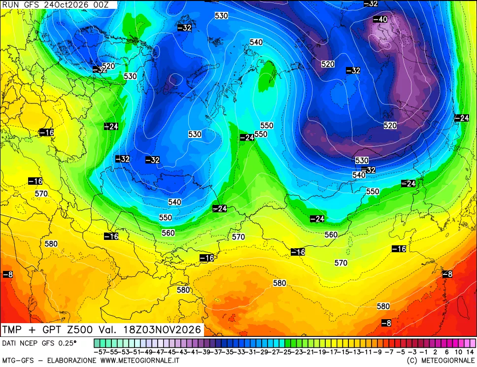 mappa 500 hPa Temp + GPT
