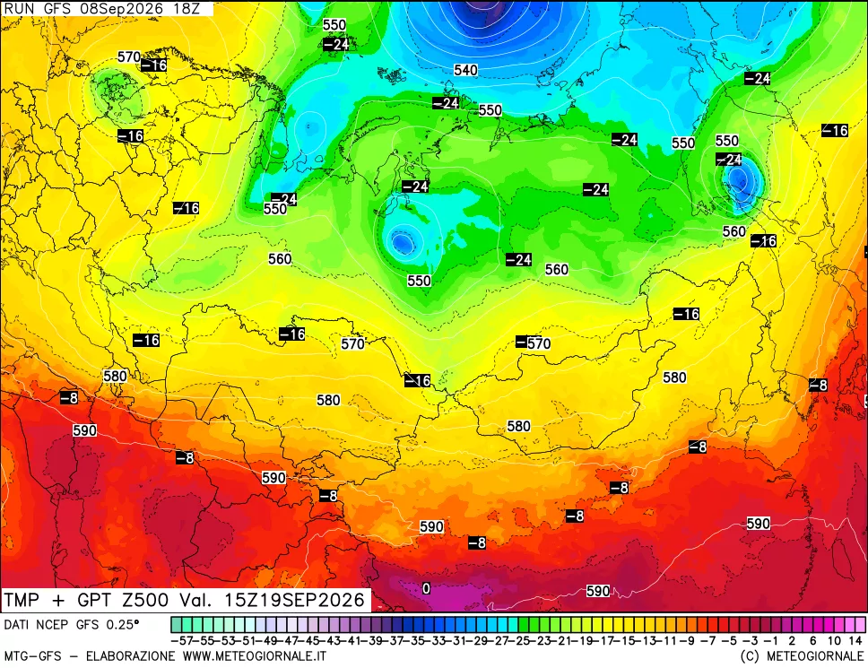mappa 500 hPa Temp + GPT