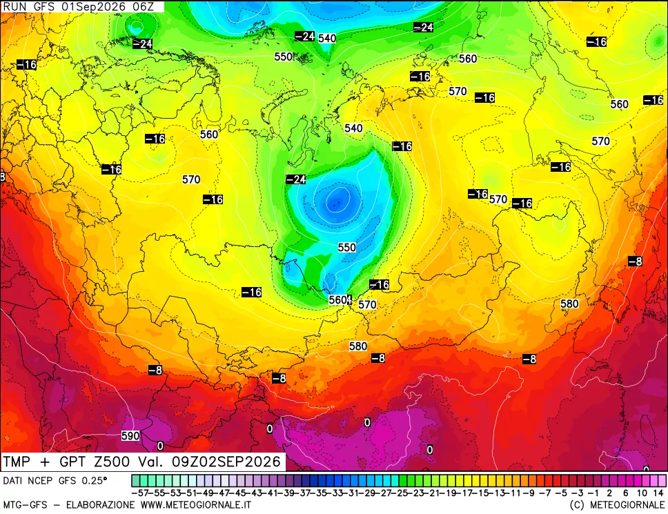 mappa 500 hPa Temp + GPT