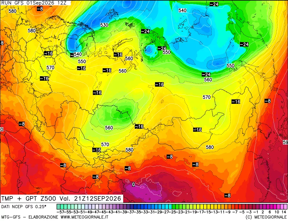 mappa 500 hPa Temp + GPT