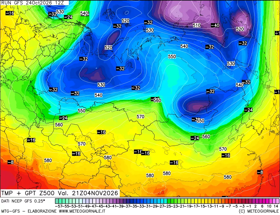 mappa 500 hPa Temp + GPT