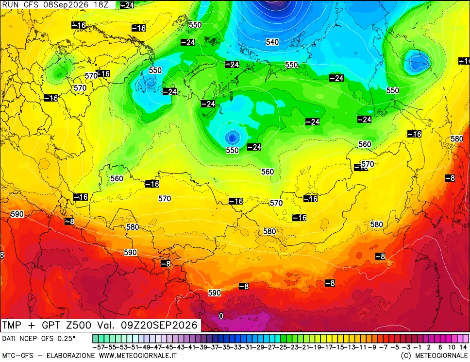 mappa 500 hPa Temp + GPT