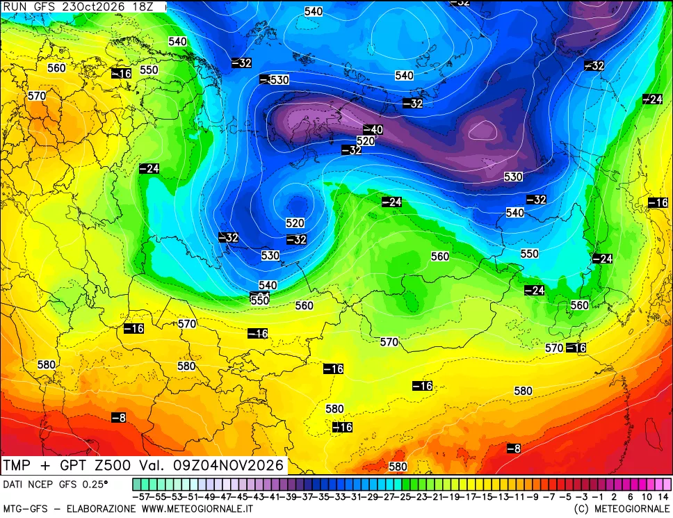 mappa 500 hPa Temp + GPT