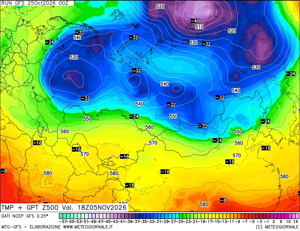mappa 500 hPa Temp + GPT