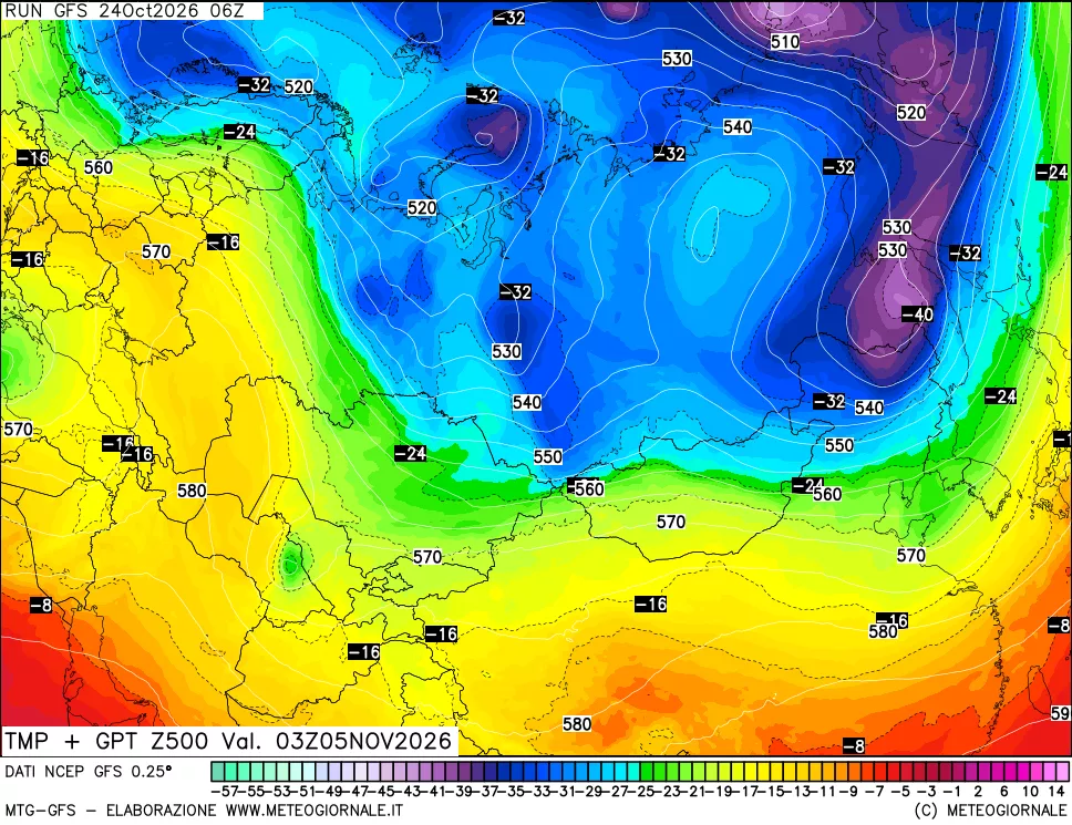 mappa 500 hPa Temp + GPT