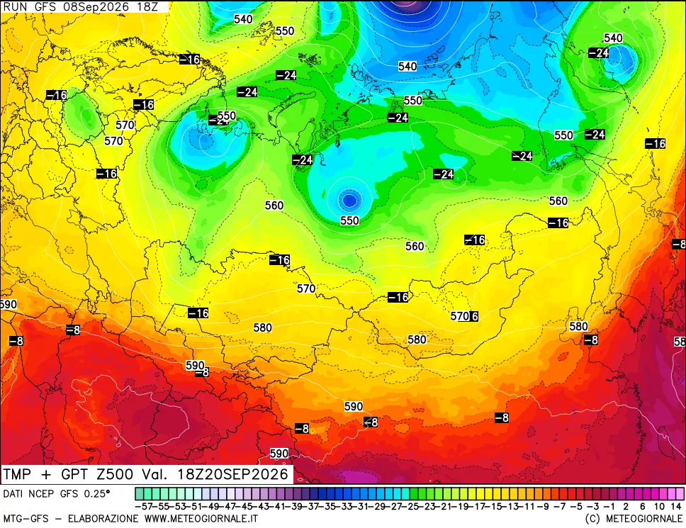 mappa 500 hPa Temp + GPT