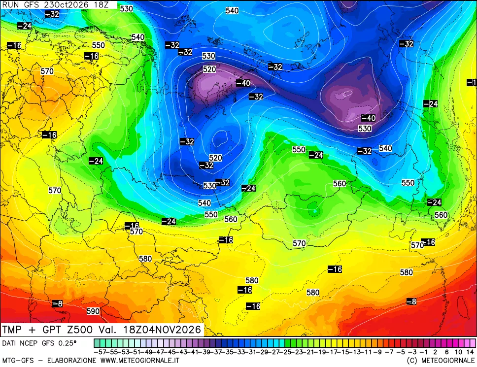 mappa 500 hPa Temp + GPT