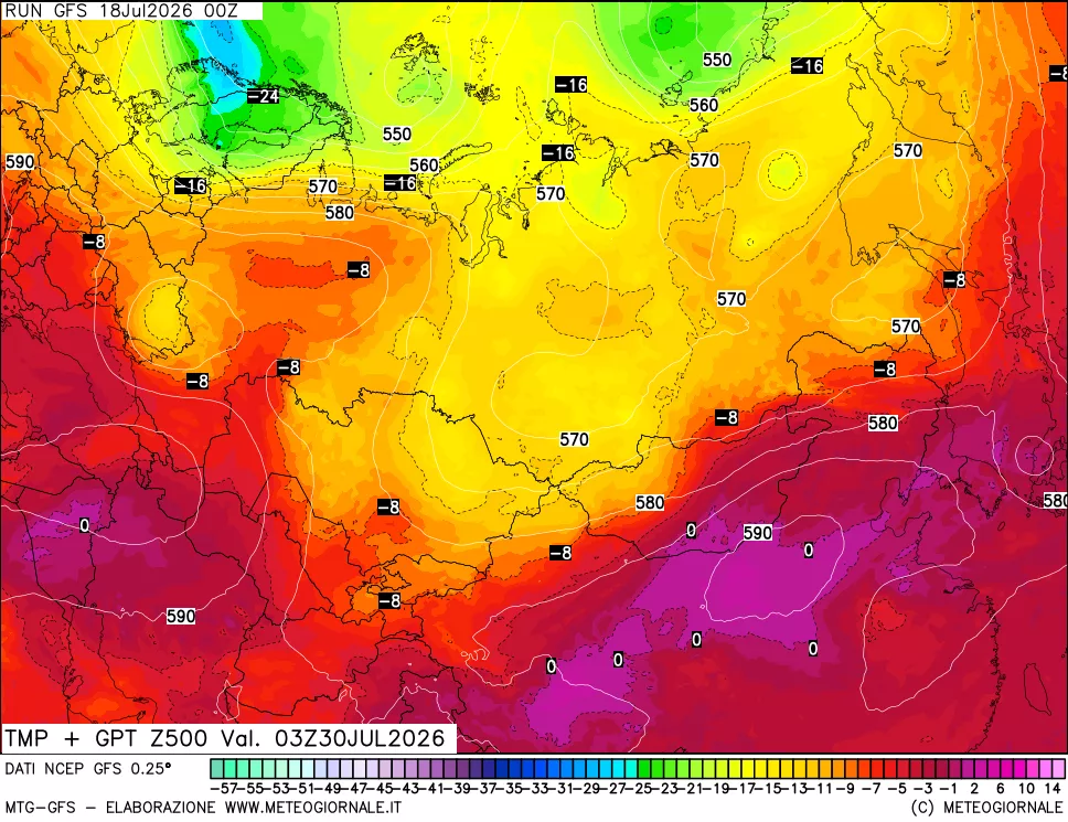 mappa 500 hPa Temp + GPT