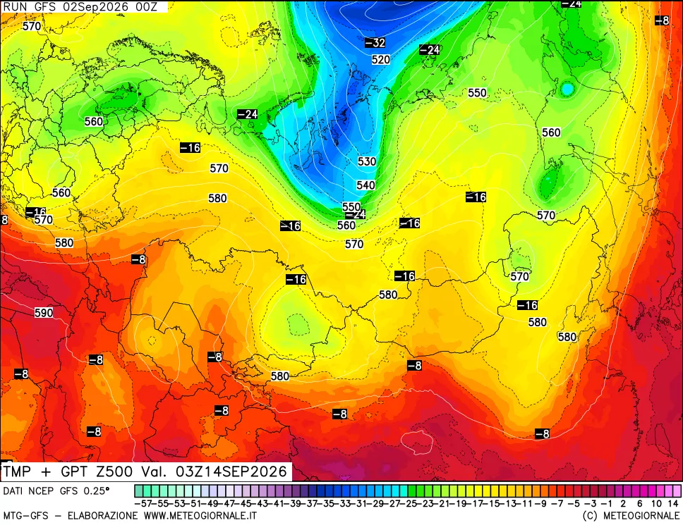mappa 500 hPa Temp + GPT