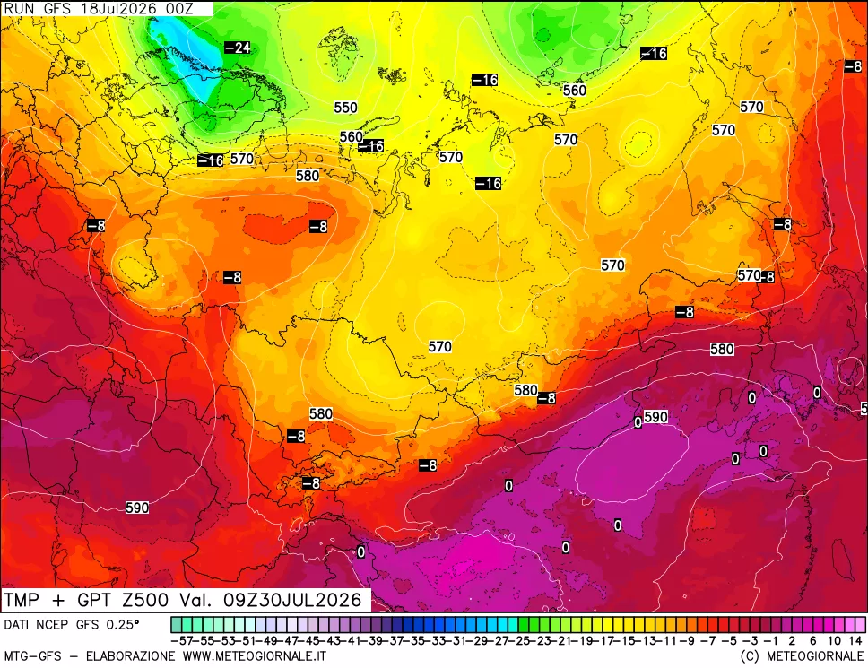 mappa 500 hPa Temp + GPT