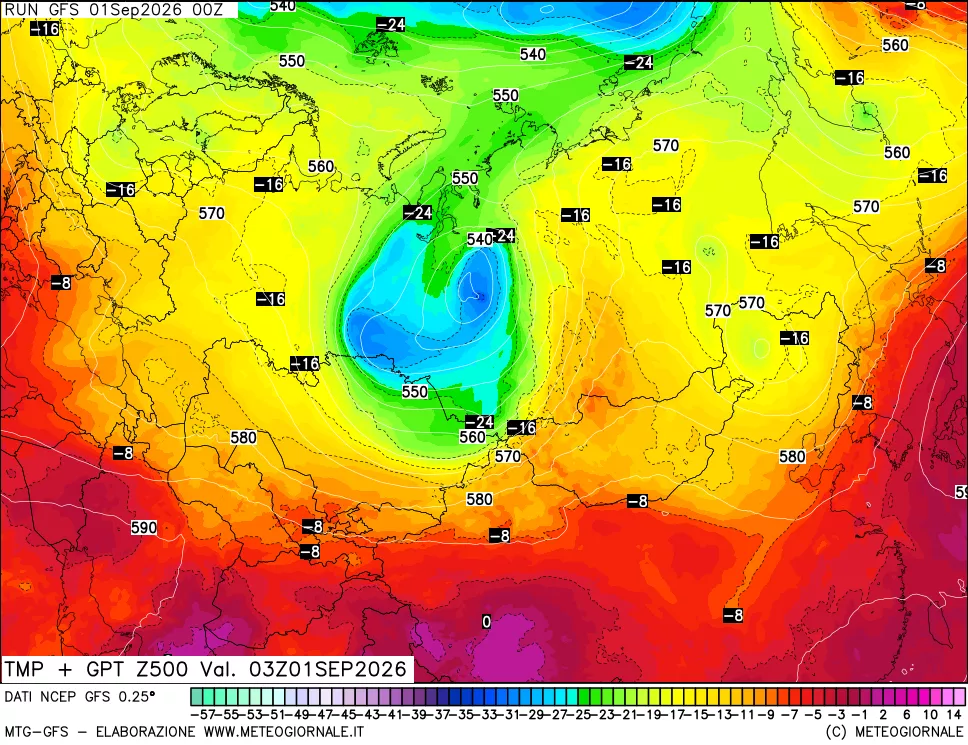 mappa 500 hPa Temp + GPT
