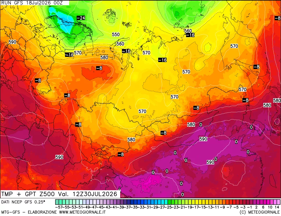 mappa 500 hPa Temp + GPT