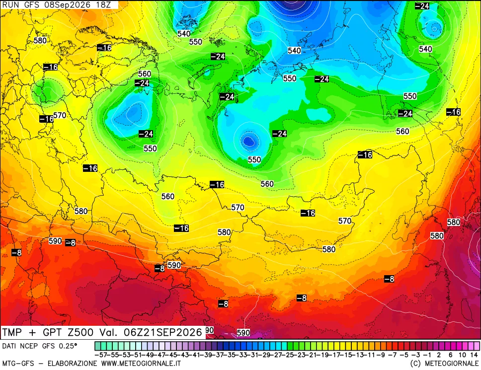 mappa 500 hPa Temp + GPT