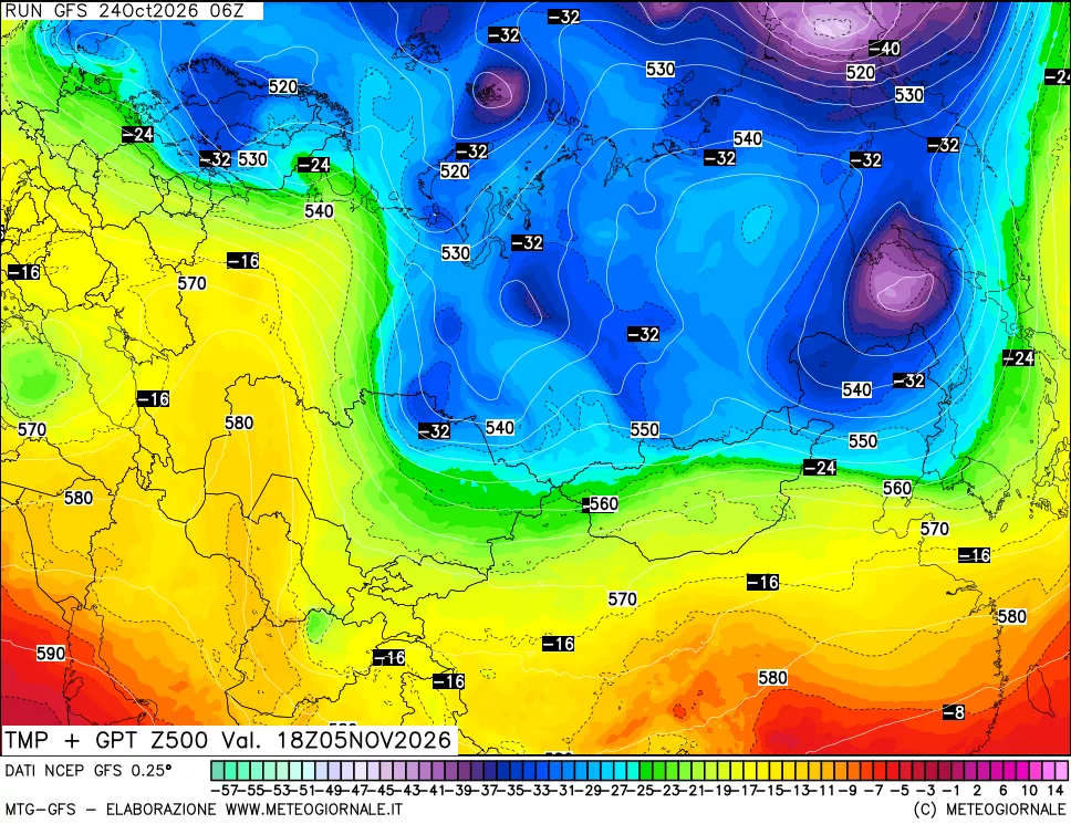 mappa 500 hPa Temp + GPT