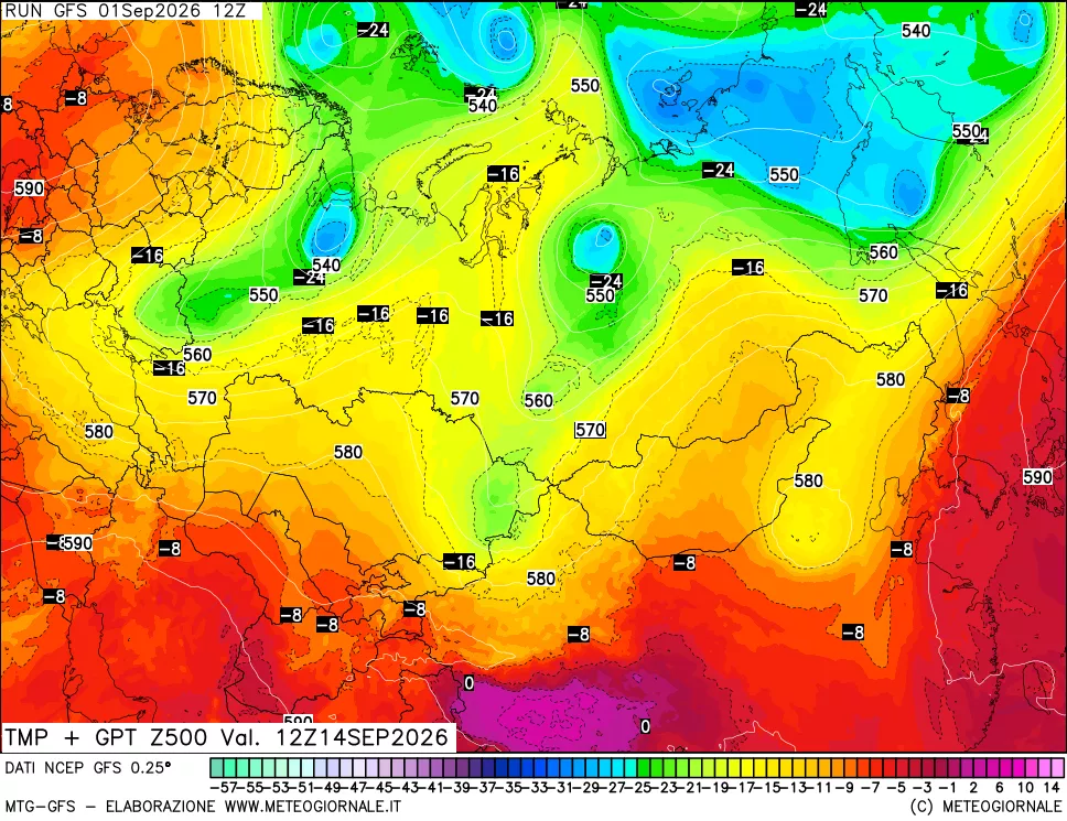 mappa 500 hPa Temp + GPT