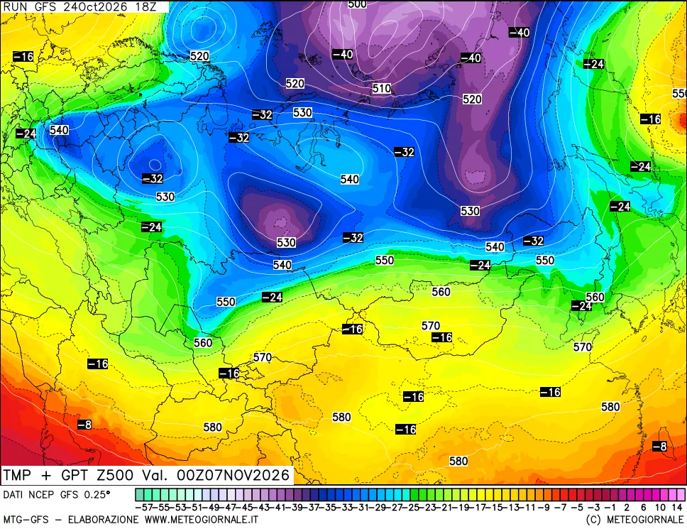 mappa 500 hPa Temp + GPT