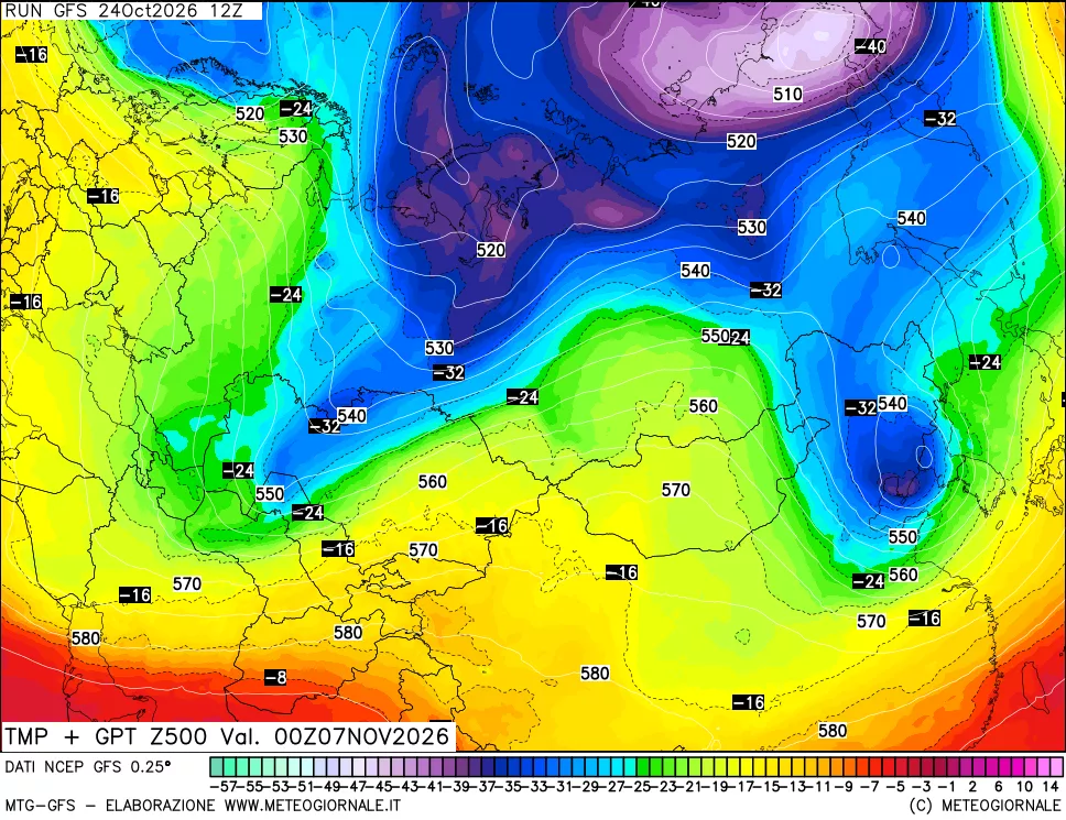 mappa 500 hPa Temp + GPT