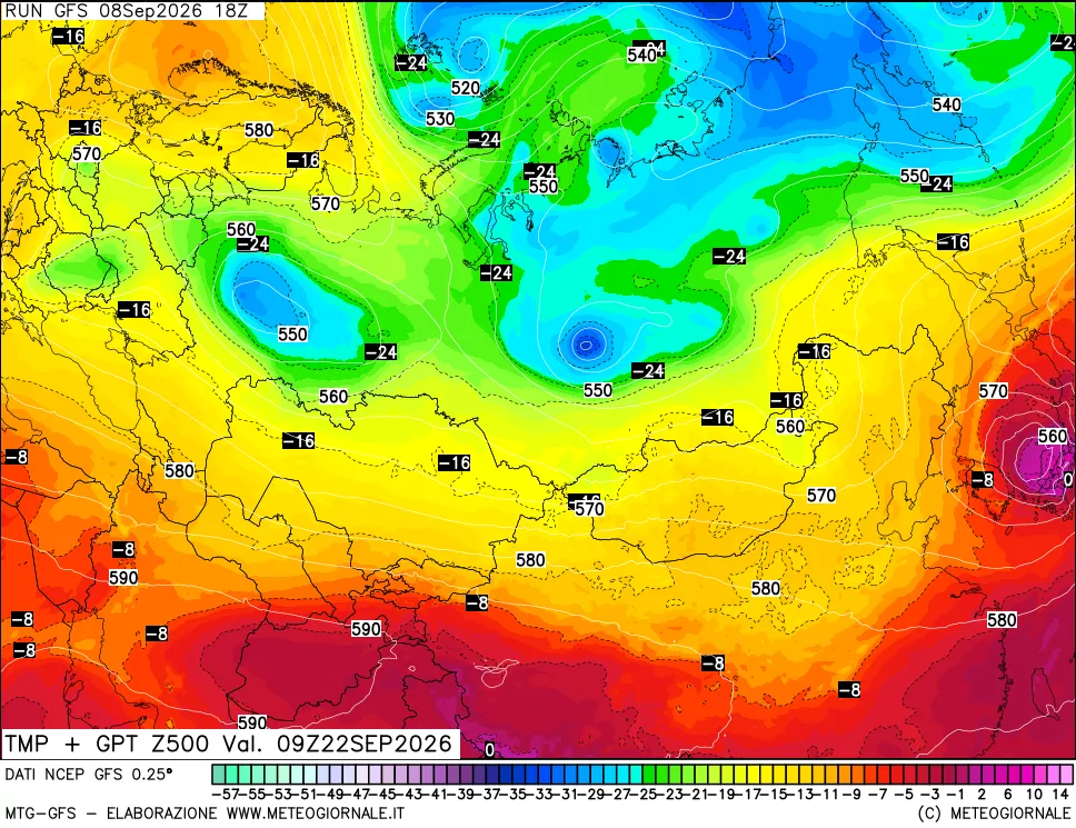 mappa 500 hPa Temp + GPT