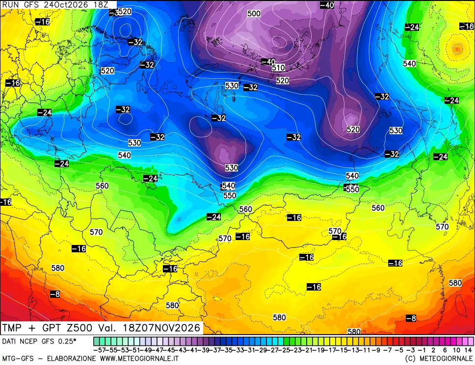 mappa 500 hPa Temp + GPT