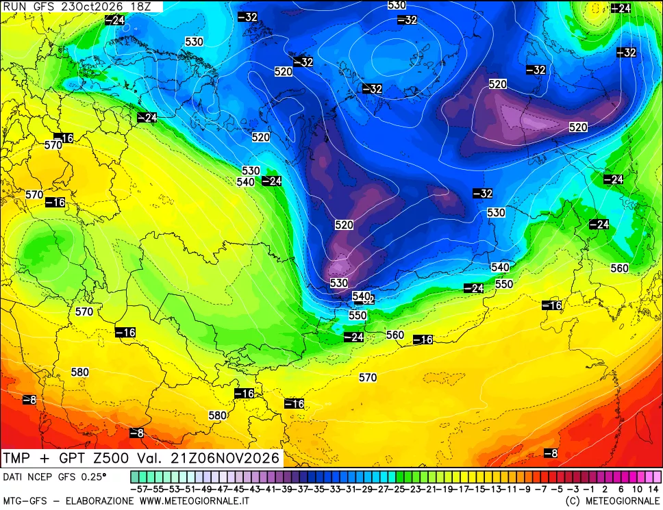 mappa 500 hPa Temp + GPT