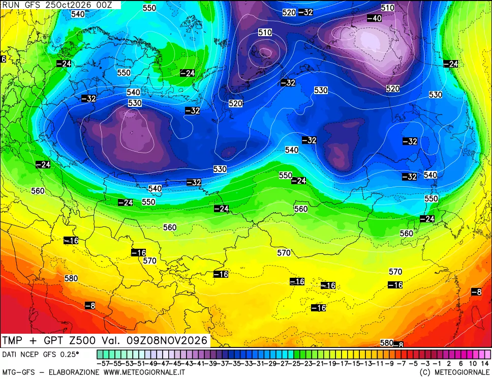 mappa 500 hPa Temp + GPT
