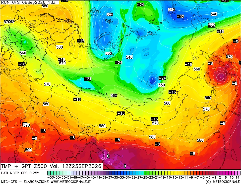 mappa 500 hPa Temp + GPT
