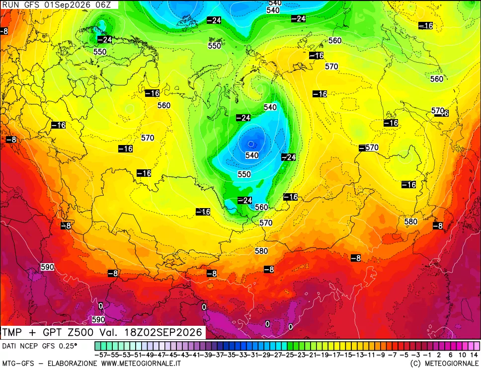 mappa 500 hPa Temp + GPT