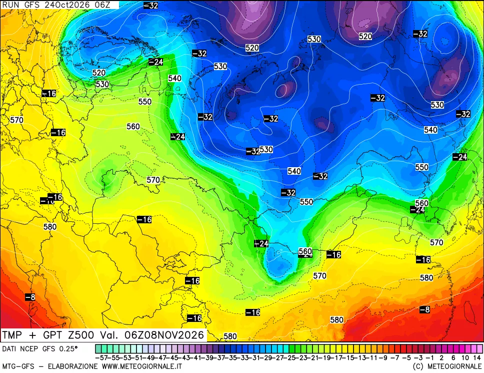 mappa 500 hPa Temp + GPT