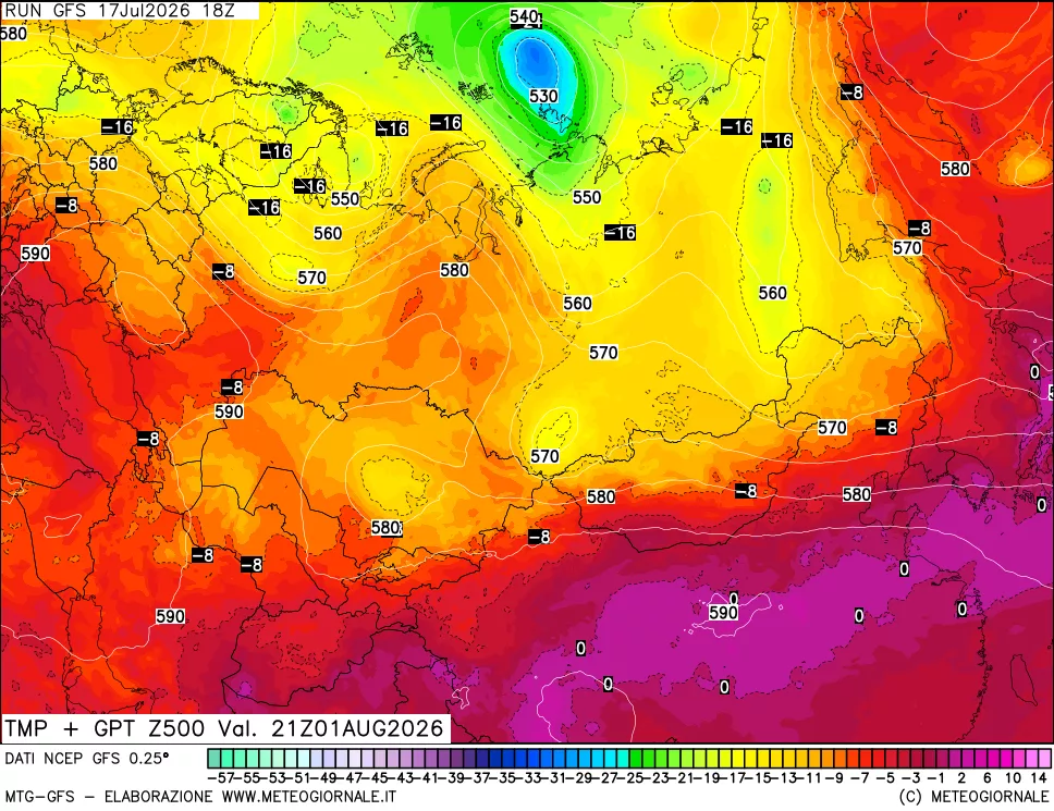 mappa 500 hPa Temp + GPT