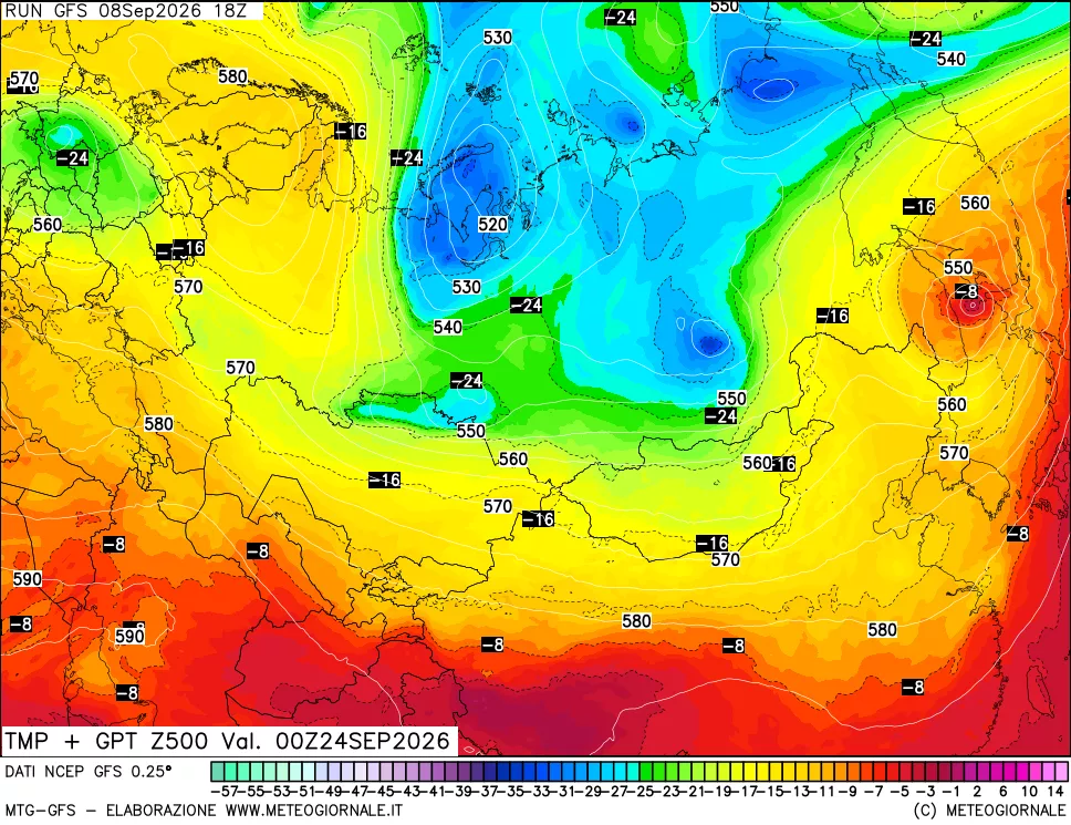 mappa 500 hPa Temp + GPT