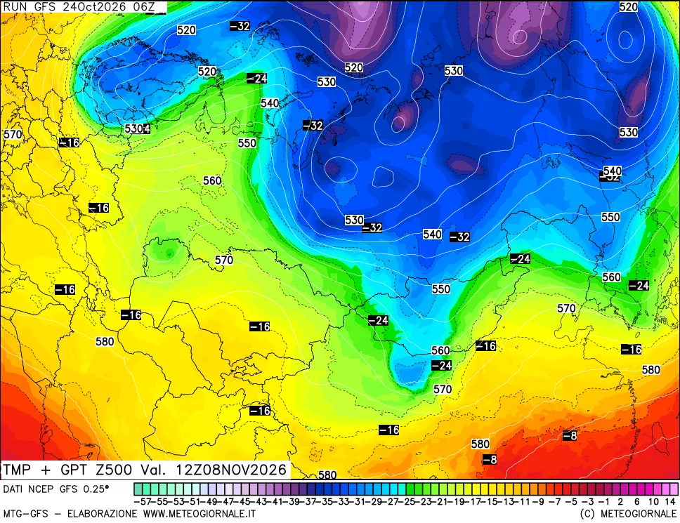 mappa 500 hPa Temp + GPT
