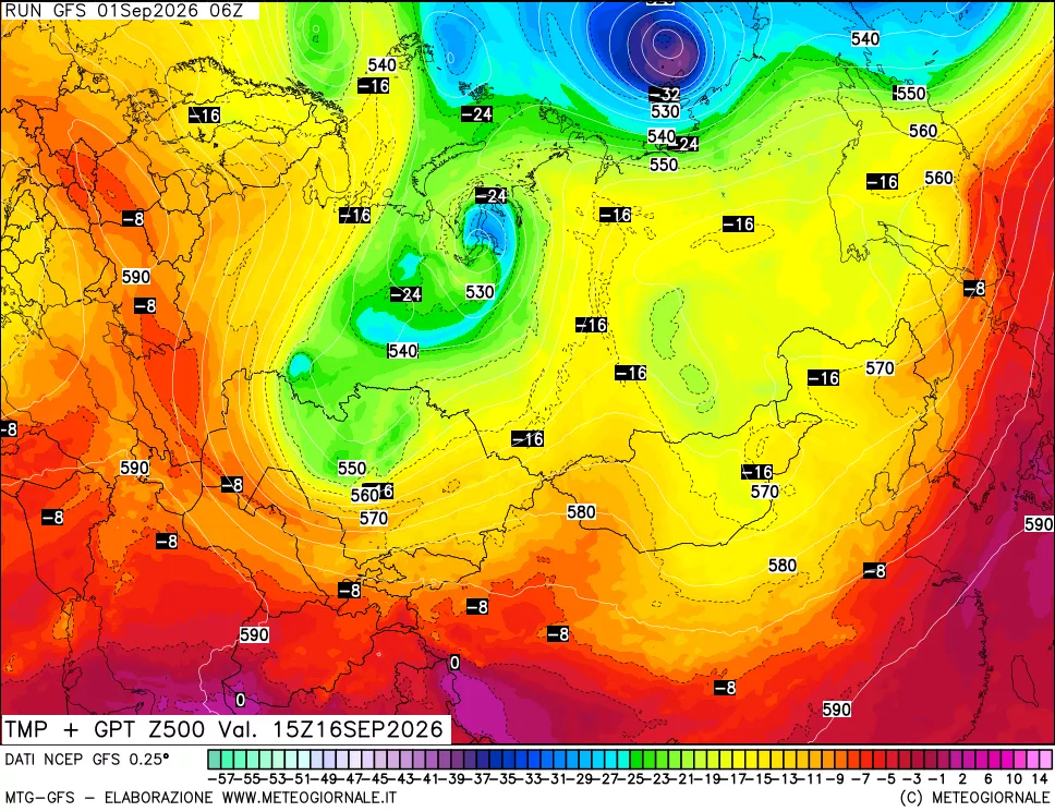 mappa 500 hPa Temp + GPT