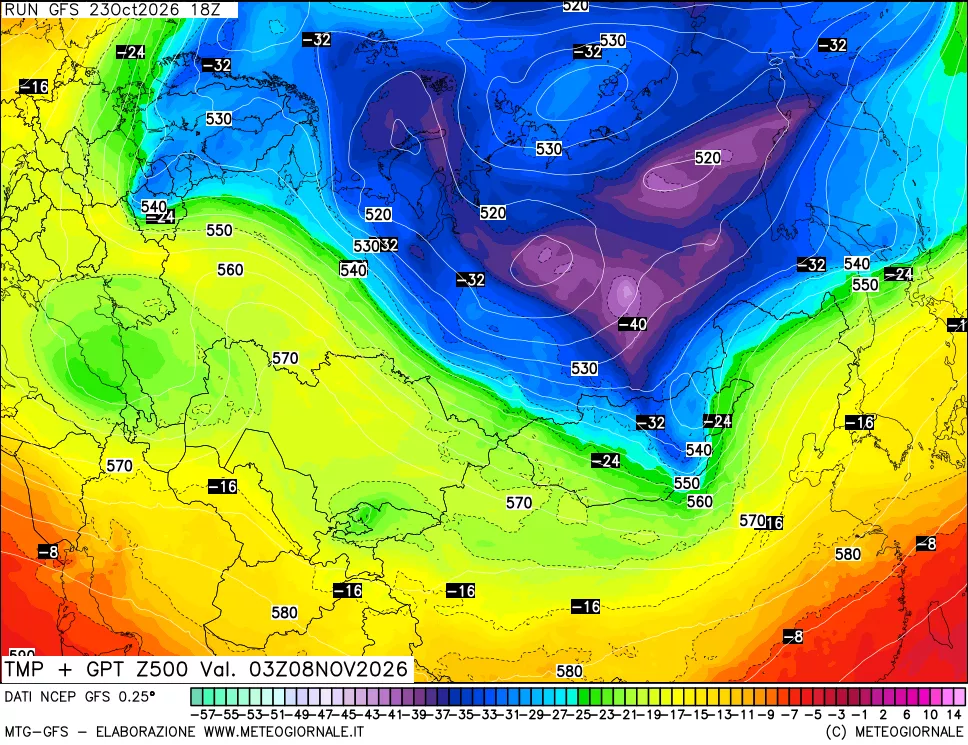 mappa 500 hPa Temp + GPT