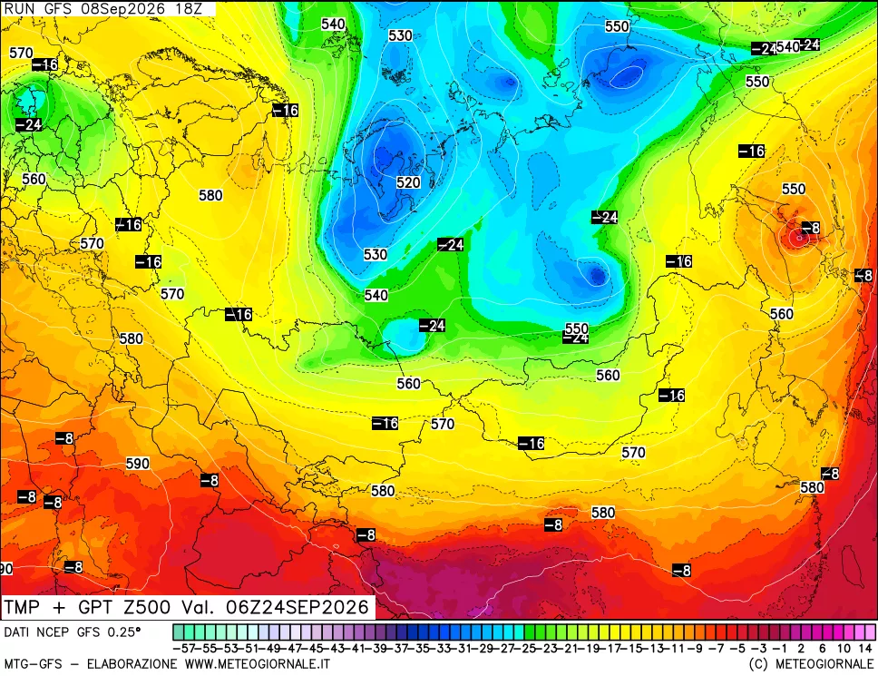 mappa 500 hPa Temp + GPT