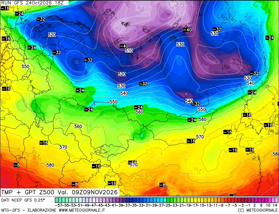 mappa 500 hPa Temp + GPT