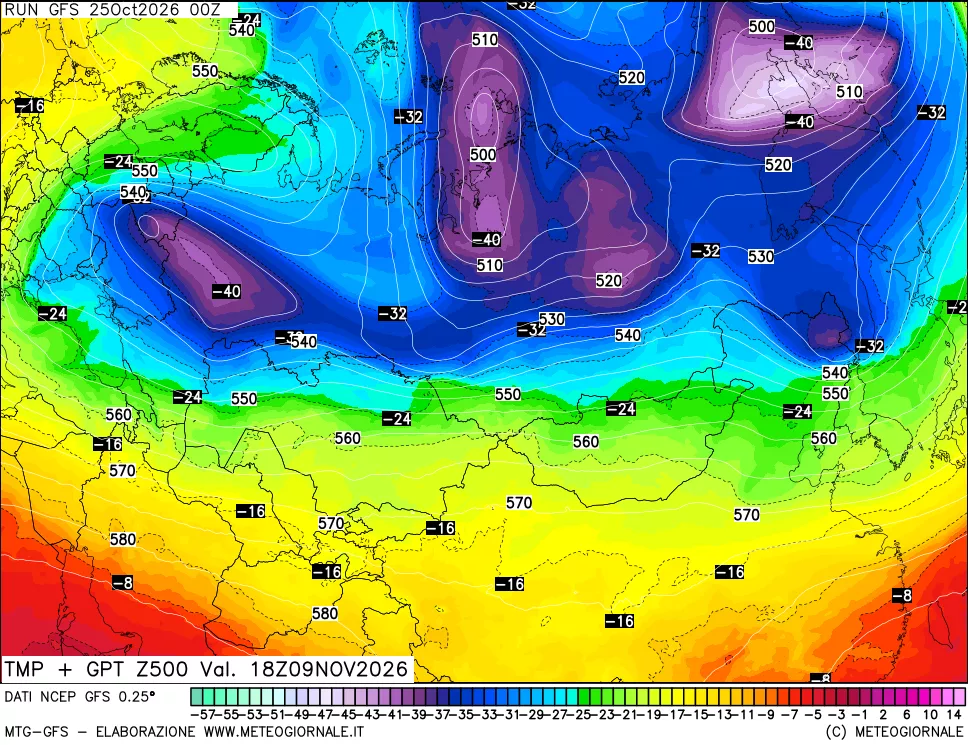 mappa 500 hPa Temp + GPT