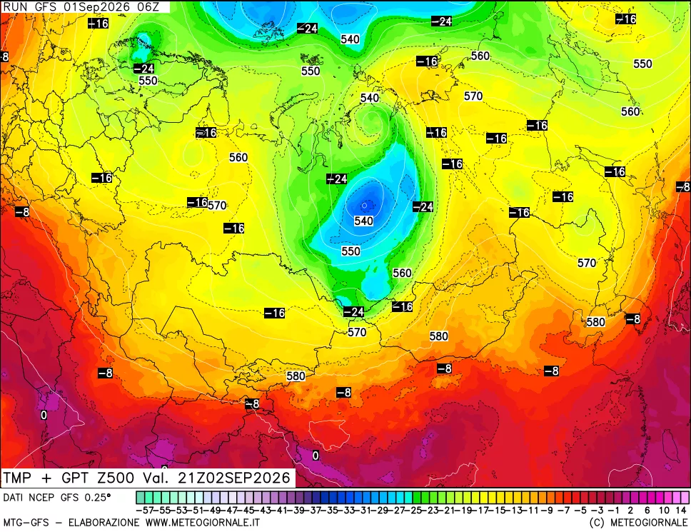 mappa 500 hPa Temp + GPT