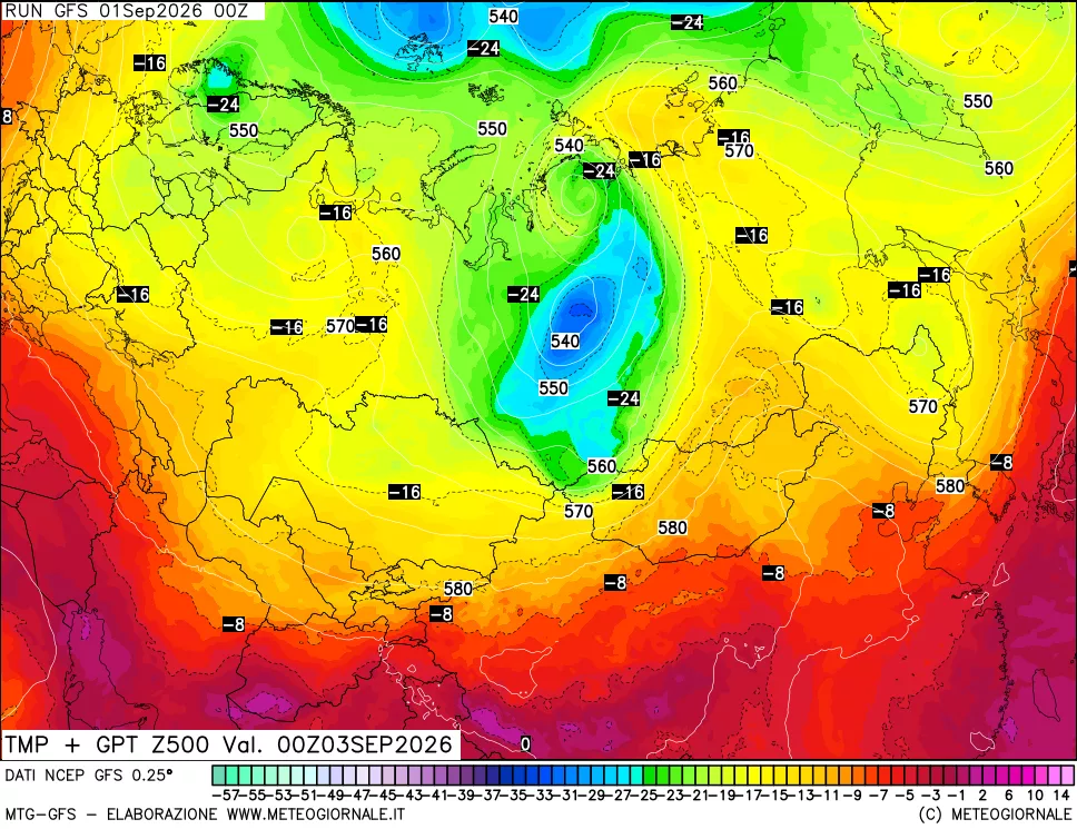 mappa 500 hPa Temp + GPT