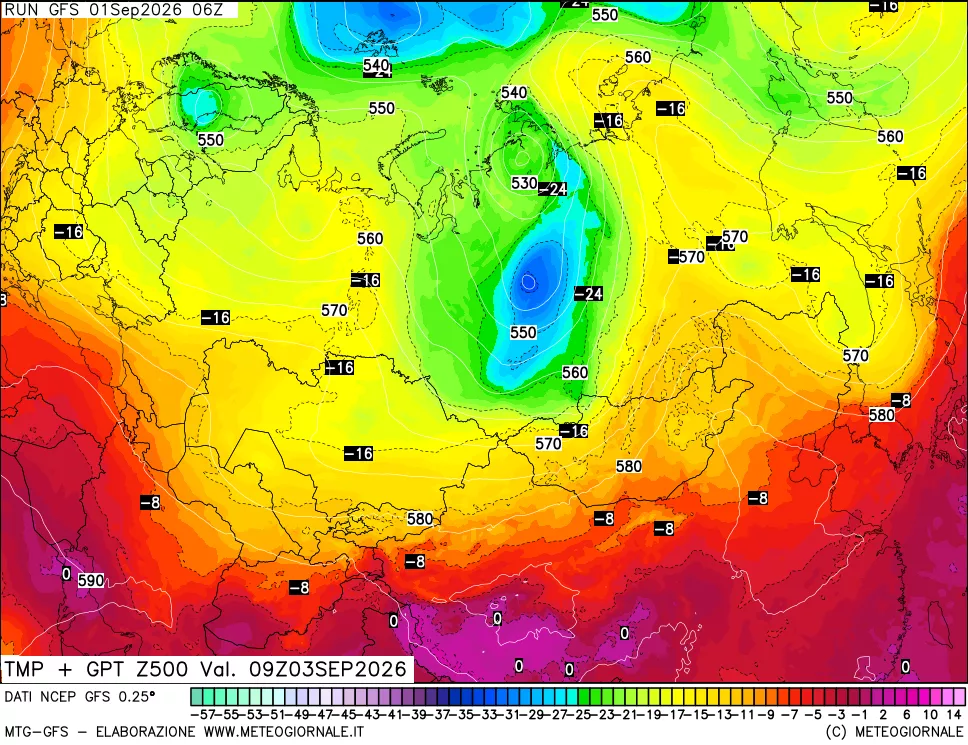 mappa 500 hPa Temp + GPT