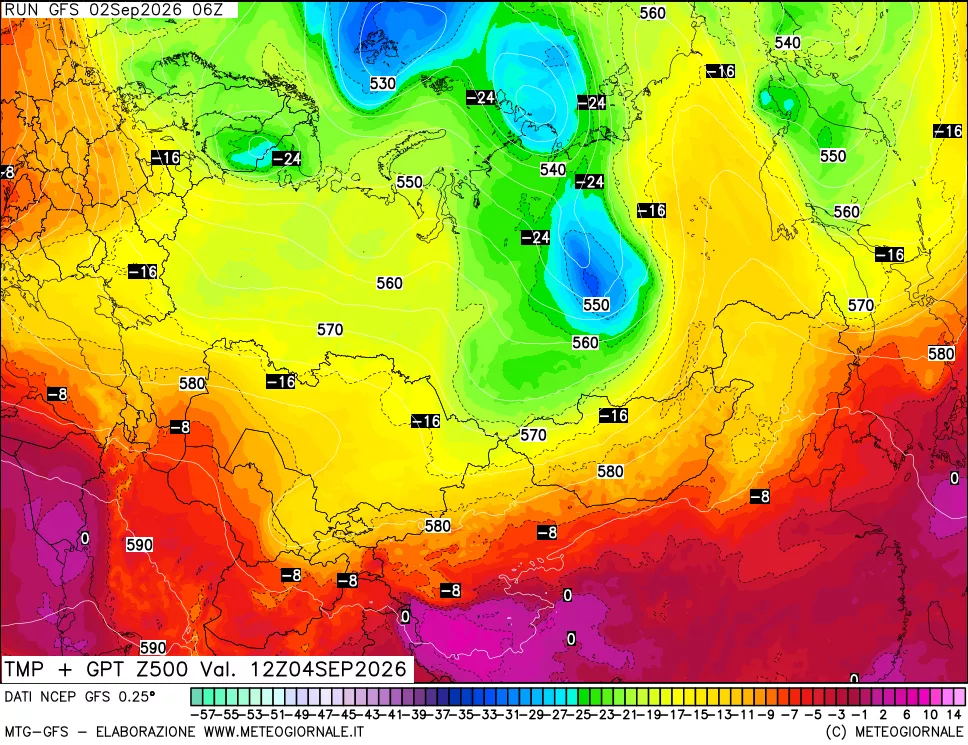 mappa 500 hPa Temp + GPT
