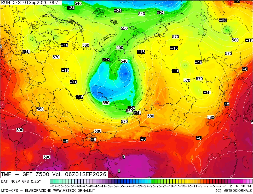 mappa 500 hPa Temp + GPT