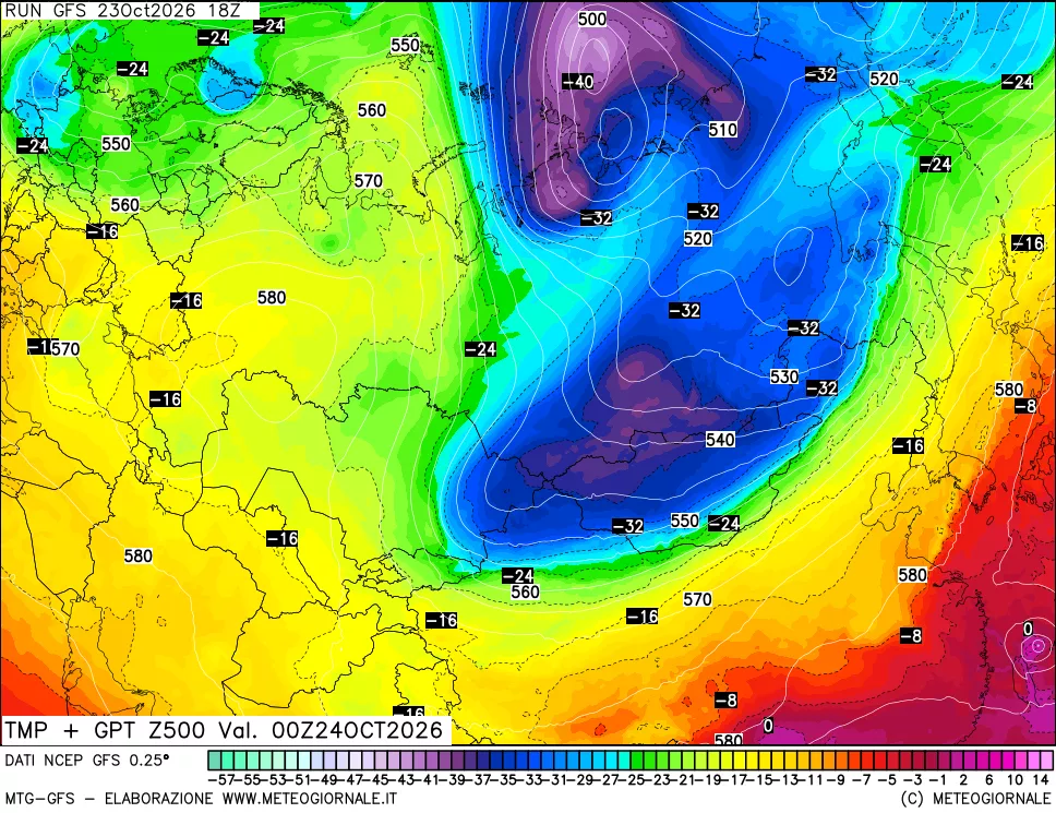 mappa 500 hPa Temp + GPT