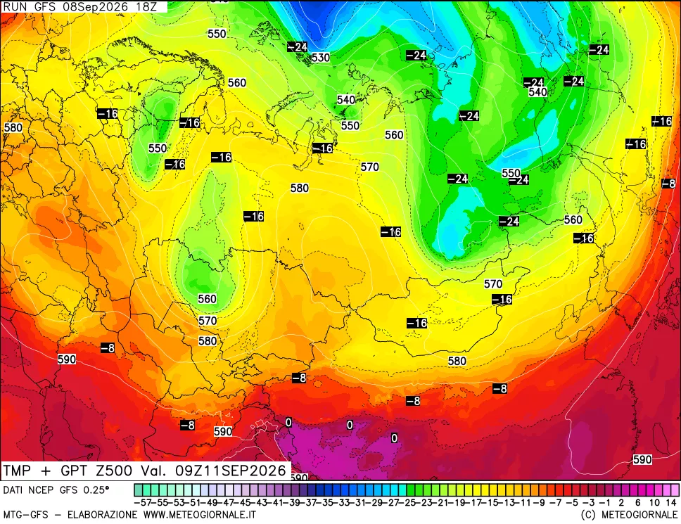 mappa 500 hPa Temp + GPT
